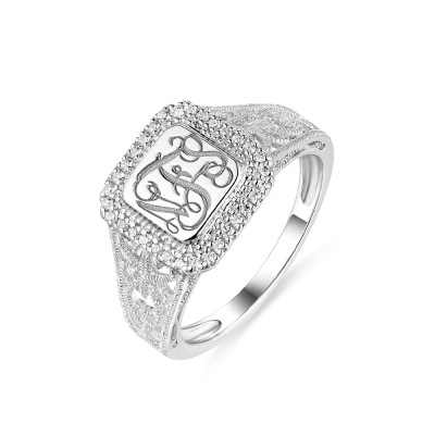 Personalized Cubic Zirconia Silver Monogram Ring