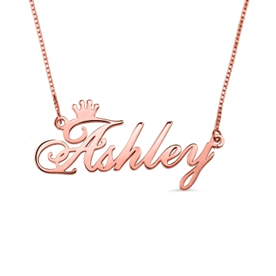 Customized Name Crown Necklace In Rose Gold