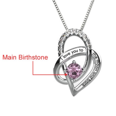 Customized The Moon and Back Birthstone Necklace in Sterling Silver