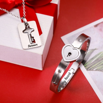 Customized Bracelet and Key Necklace   for Couples
