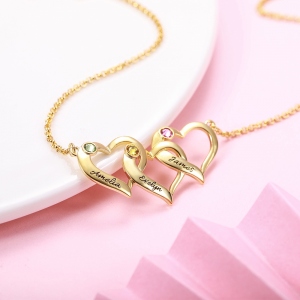 Personalized Intertwined Hearts Necklace with Birthstone in Gold