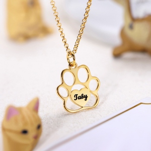 Personalized Pet Footprint Name Necklace