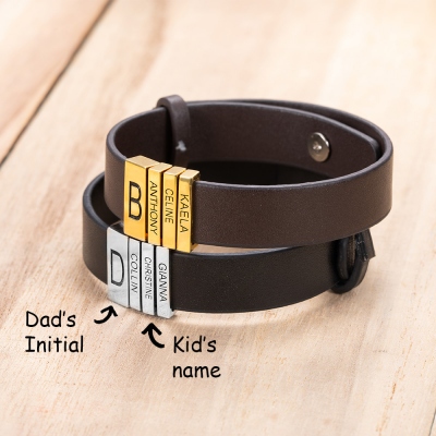 Personalized Name Leather Bracelet for Dad