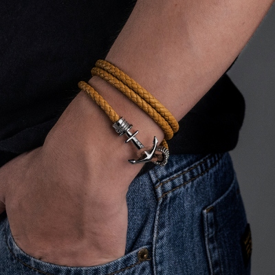 Cadeau de fête des pères personnalisé bracelet en cuir ancre pour homme