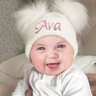 Cappelli con pompon neonato con nome personalizzabile per regalo baby shower
