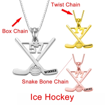 Collana personalizzata da hockey su ghiaccio con bastoncini da hockey su ghiaccio