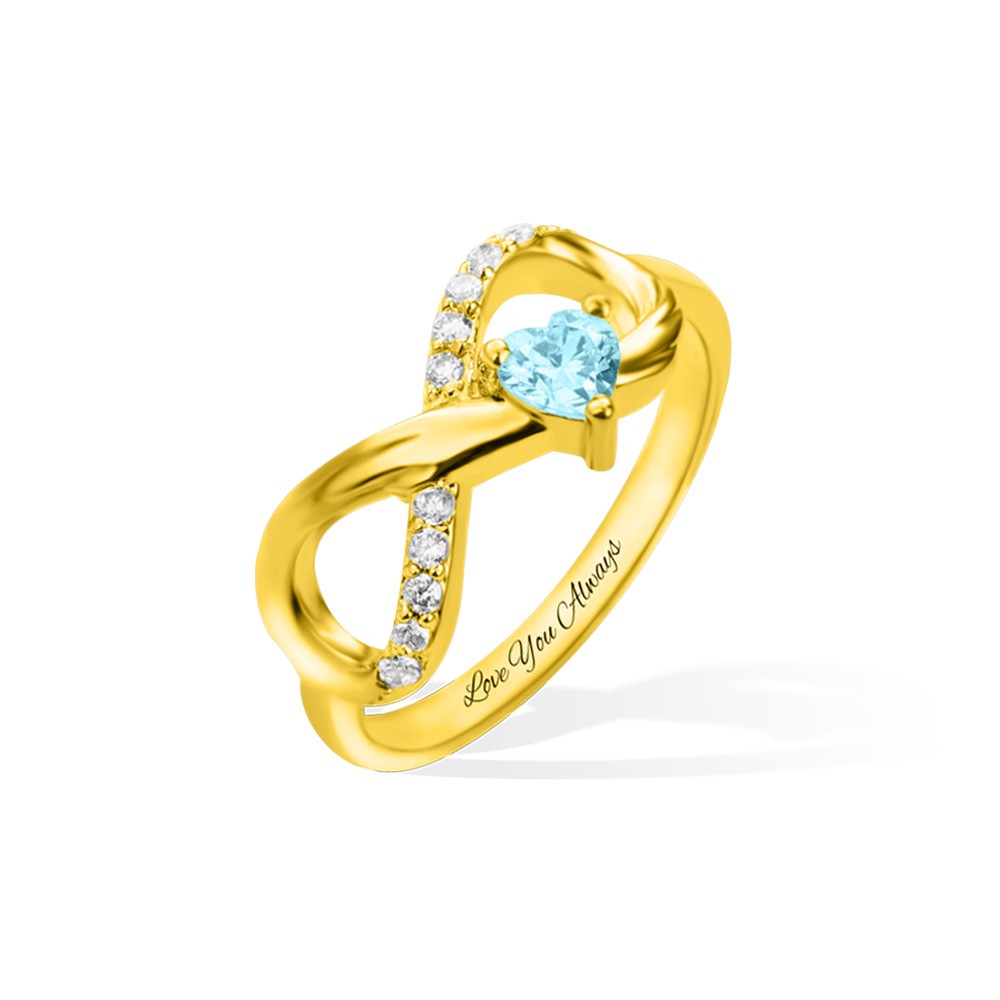 Personalisierter Infinity Ring mit Herz Geburtsstein, 925 Sterling Silber Engelsflügel Ringe für Verlobung/Hochzeit/Versprechen