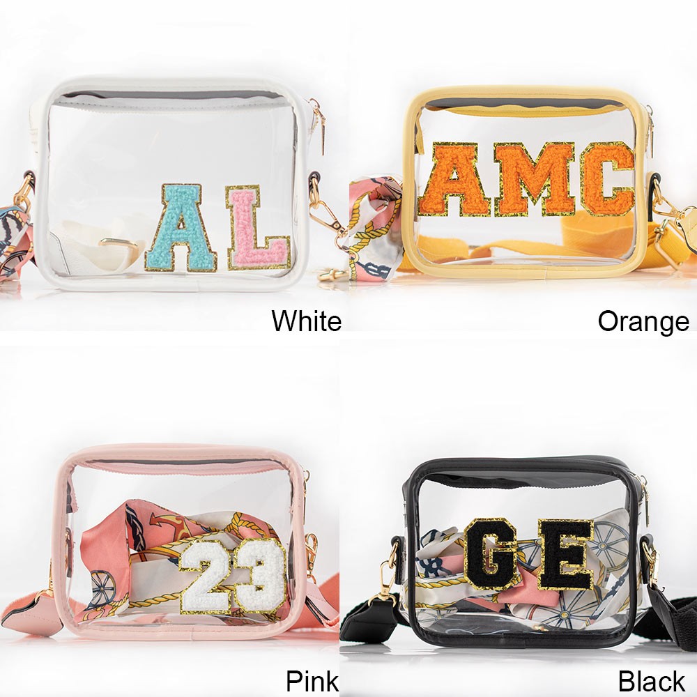 Personalized Clear Bag with Chenille Letters, Clear Crossbody Bag, Stadium Approved, Stadium/Concerts/Festivals/Gameday Bag, Gifts for Besties/Friends