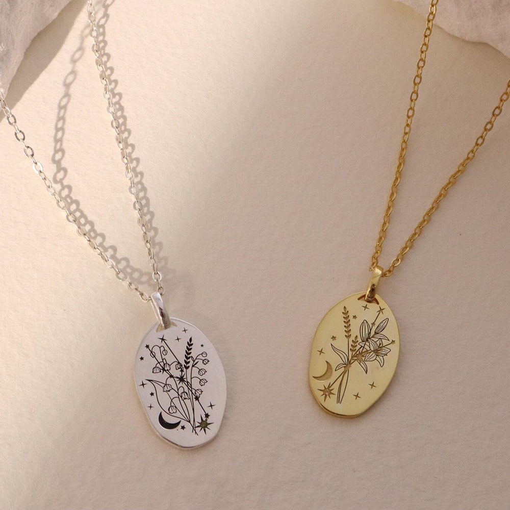 Collier de fleur de naissance avec signe du zodiaque personnalisé avec