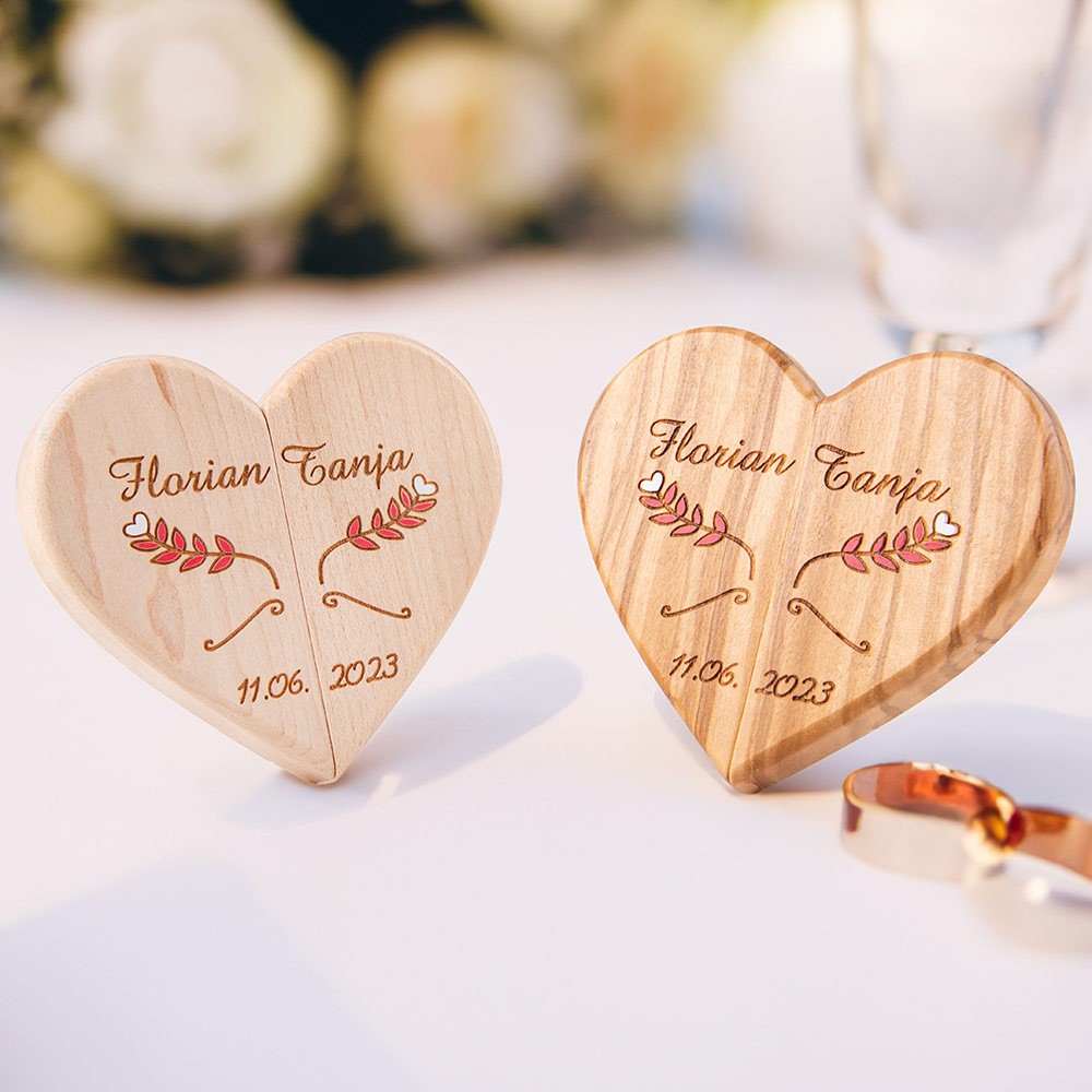 Boîte à bagues de mariage personnalisée avec aimant, cadeau de mariage, boîte à bagues coeur en bois, Art du bois, porte-bague, cadeau pour les jeunes mariés