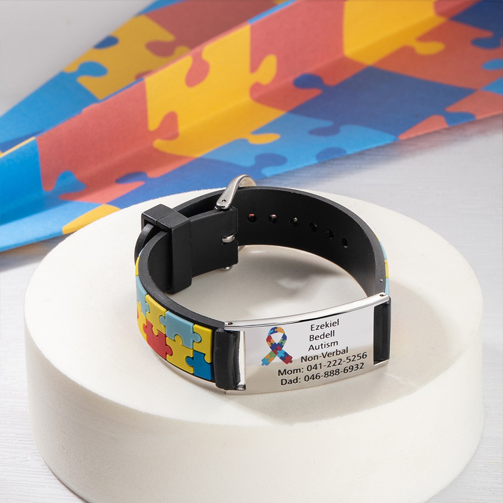 Bracelet d'alerte médicale gravé pour enfant, bracelet d'alerte médicale de sensibilisation à l'autisme pour enfants, bracelet d'identification pour enfant