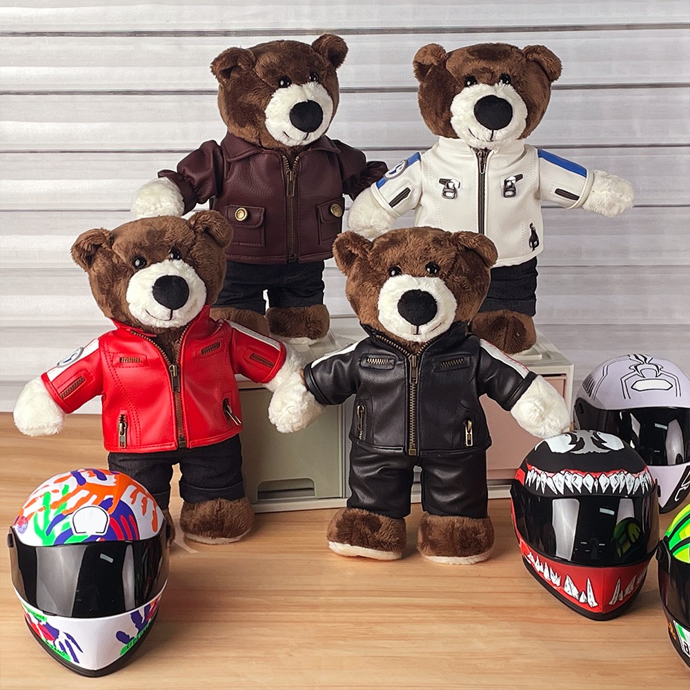 Poupée de jouets d'ours de moto, mini ours de moto avec des jouets de casque, ours de coureur avec le nom personnalisé, cadeau d'ours de tenue de motard de cavalier pour des amis