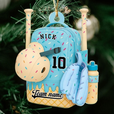 Custom Name Ice Cream Drip Baseball Bag Christmas Ornament, Drip Sprinkles Christmas Tree Hanging Decor, Christmas Gift for Baseball Lovers/Teammates