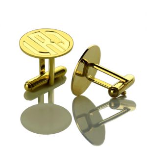  Gold Plated Block Monogram Disc Cufflink