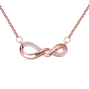Engraved Infinity Double Name Necklace for Her in Rose Gold