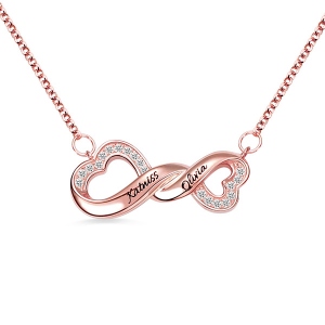 Customized Infinity Double Heart Name Silver Necklace for a Lover