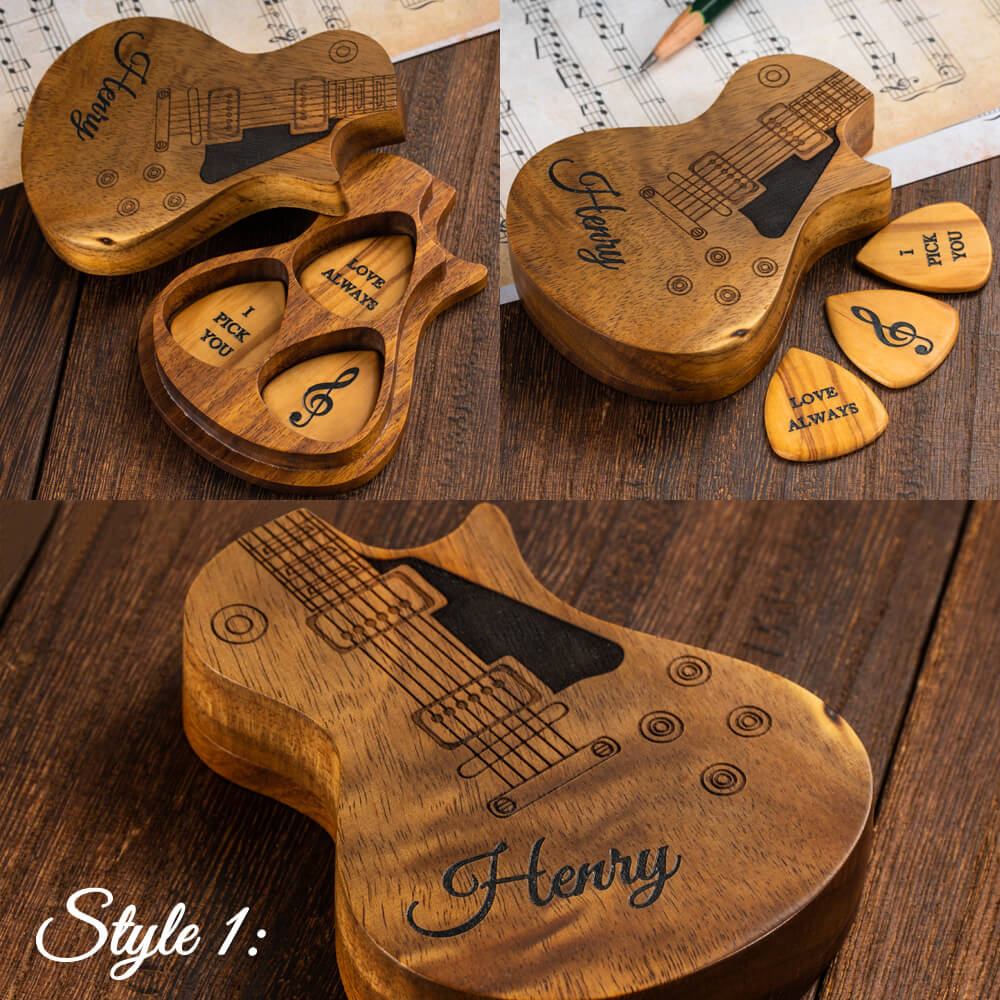 Escolhas de guitarra de madeira personalizadas com estojo