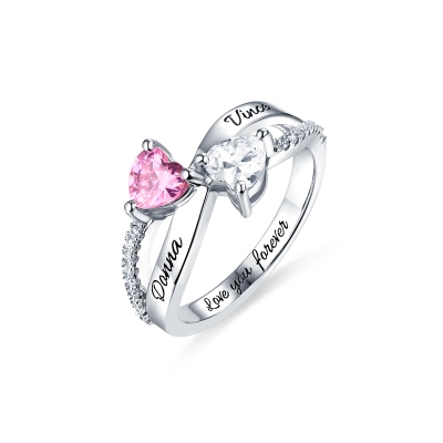 Engraved Heart Shaped Cubic Zirconia Silver Ring