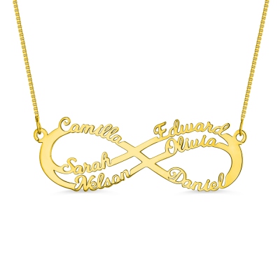Customized 6 Names Infinity Symbol Necklace In Gold