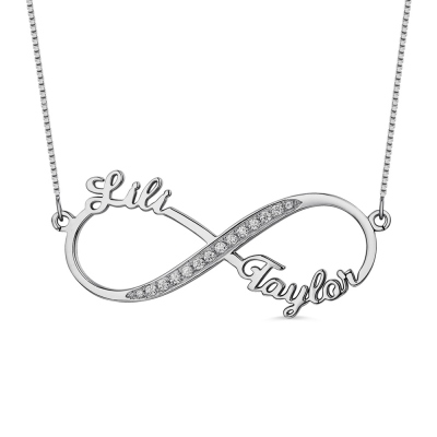 Customized Infinity 2 Names CZ Necklace In Sterling Silver