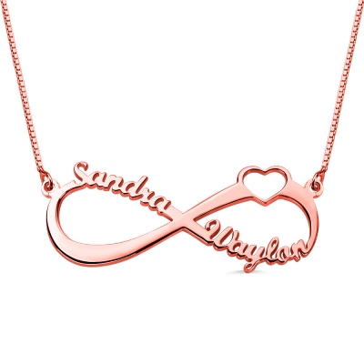 Personalized Infinity Heart Double Name Necklace Rose Gold