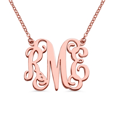 Collier Monogramme-3 Initials-Plaqué Or Rose
