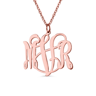 Collier Monogramme-3 Initials-Plaqué Or Rose