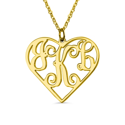 Gold Plated Silver Initial Monogram Personalized Heart Necklace