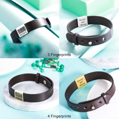 Bracelet en cuir pour homme avec empreintes digitales personnalisées