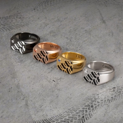 Personalized Tire Mark Ring with Birthstone