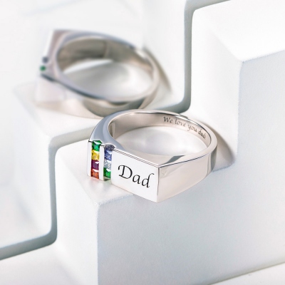 Personalisierte Birthstone Herren Ring Geschenk für Vater Familie Ring