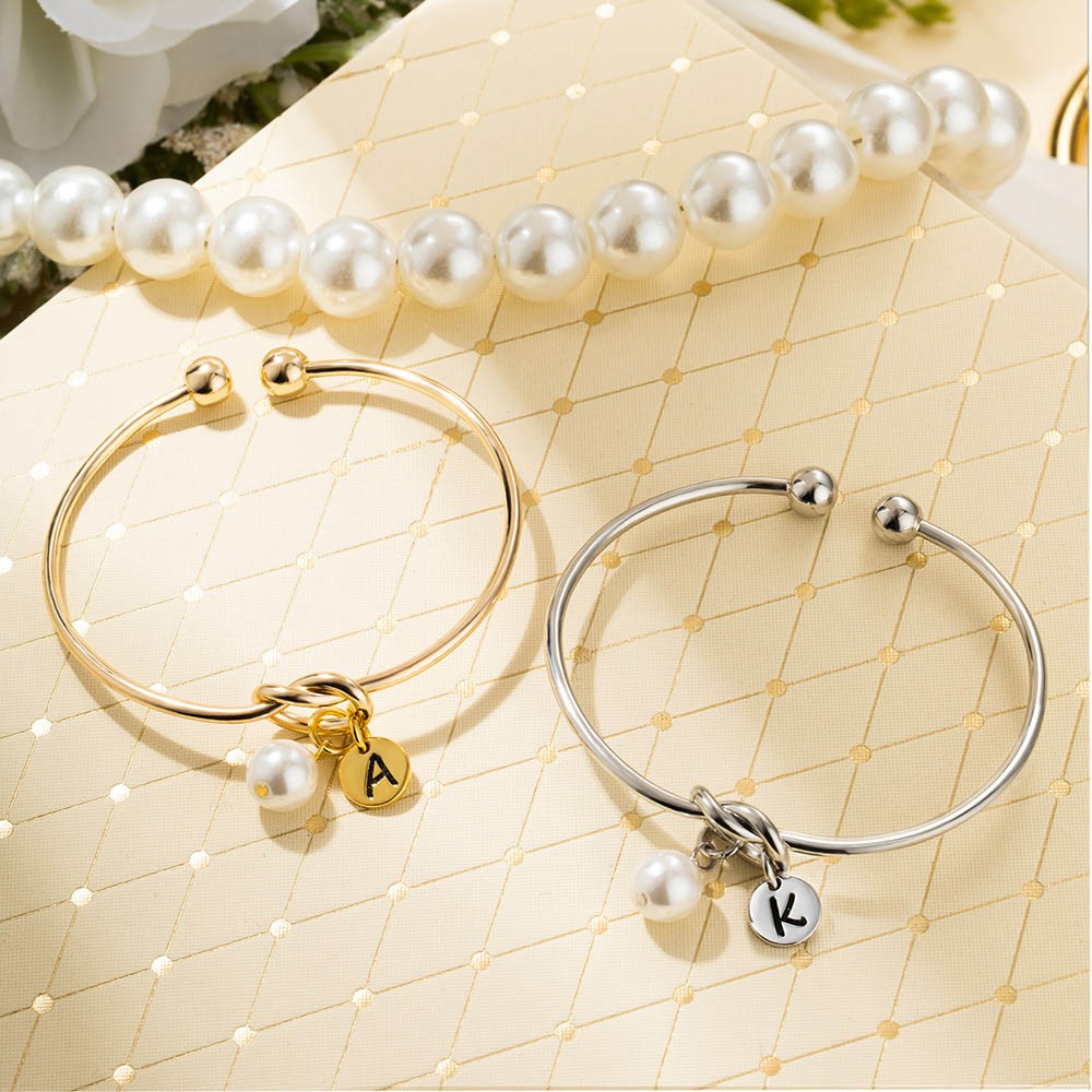 Bracelet de noeud initial personnalisé cravate les bracelets de noeud bracelet de perles cadeaux de demoiselles d'honneur pour la proposition de mariage, cadeau pour elle