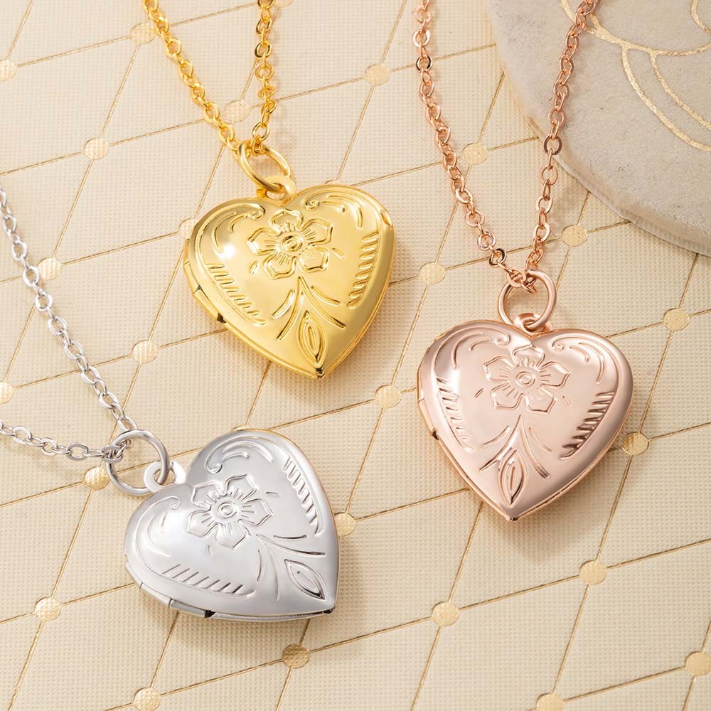 Personalisierte Herz Medaillon Halskette mit Blume, Foto Halskette, Sterling Silber Halskette, zierliche/kleine Medaillon Halskette, Geschenk für Frau/Mädchen/Mutter
