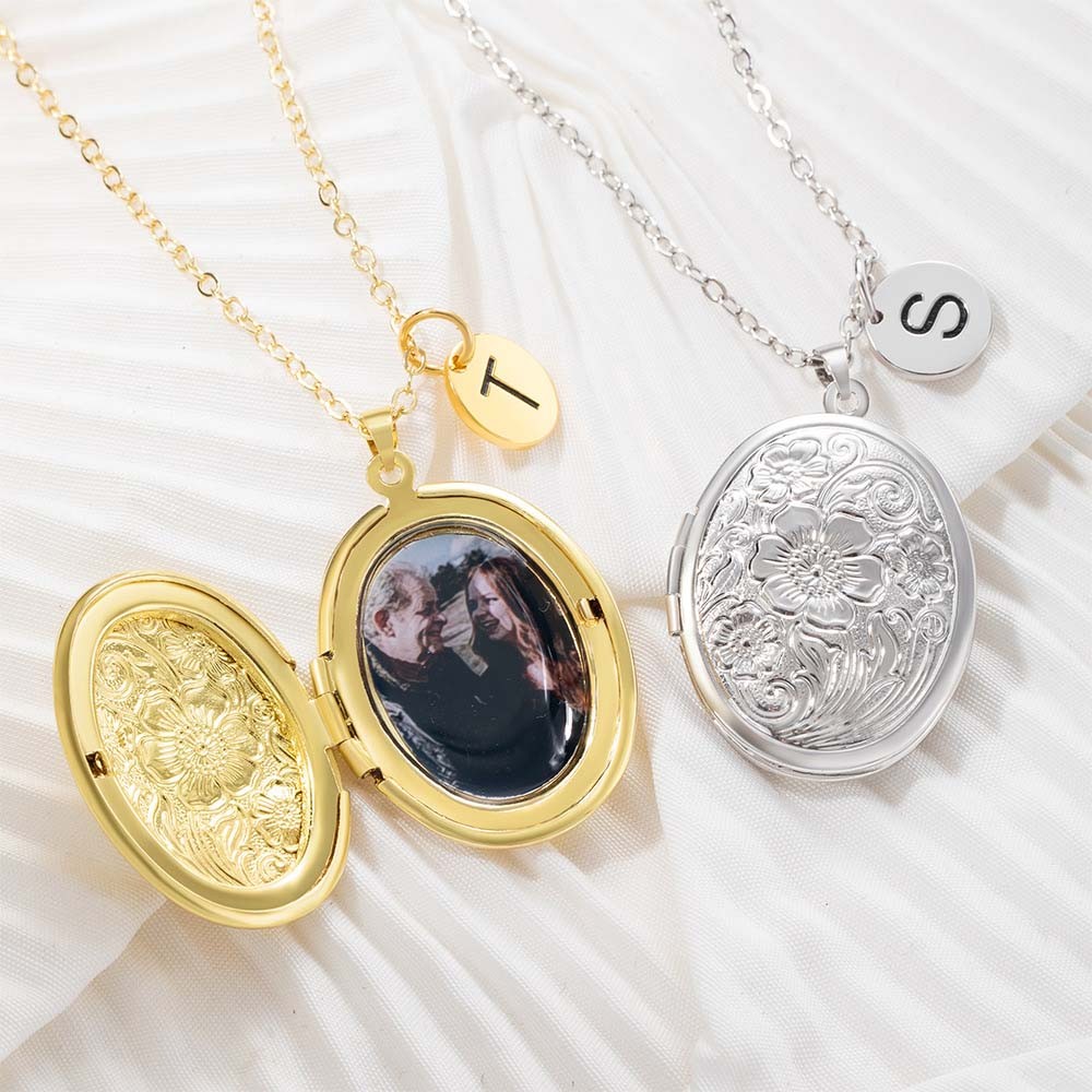 Collier médaillon fleur, breloque cadre photo souvenir, collier médaillon initial personnalisé avec photo, cadeau pour maman/grand-mère/femmes
