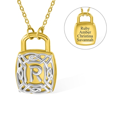 Personalisierte erste Vorhängeschloss-Halskette, irische keltische Knoten-Halskette, gravierte Namenskette, Gedenkschmuck, Muttertagsgeschenk, Geschenke für Mama/Oma