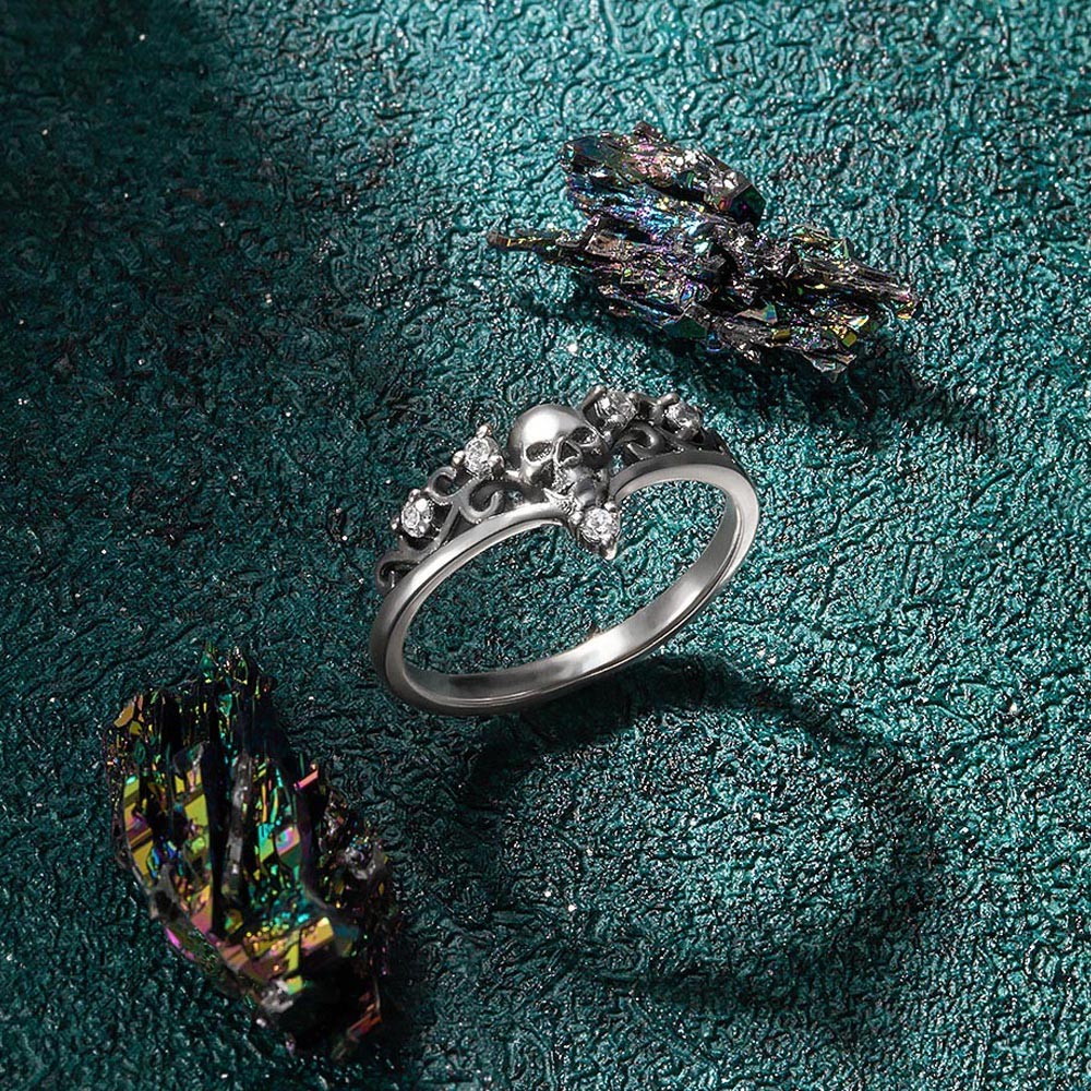 Gothic Totenkopf Verlobungsring, Skelett Ring mit Strass, Messing/Sterling Silber 925 Ring, Steampunk Ring, Geschenk für Sie/ihn