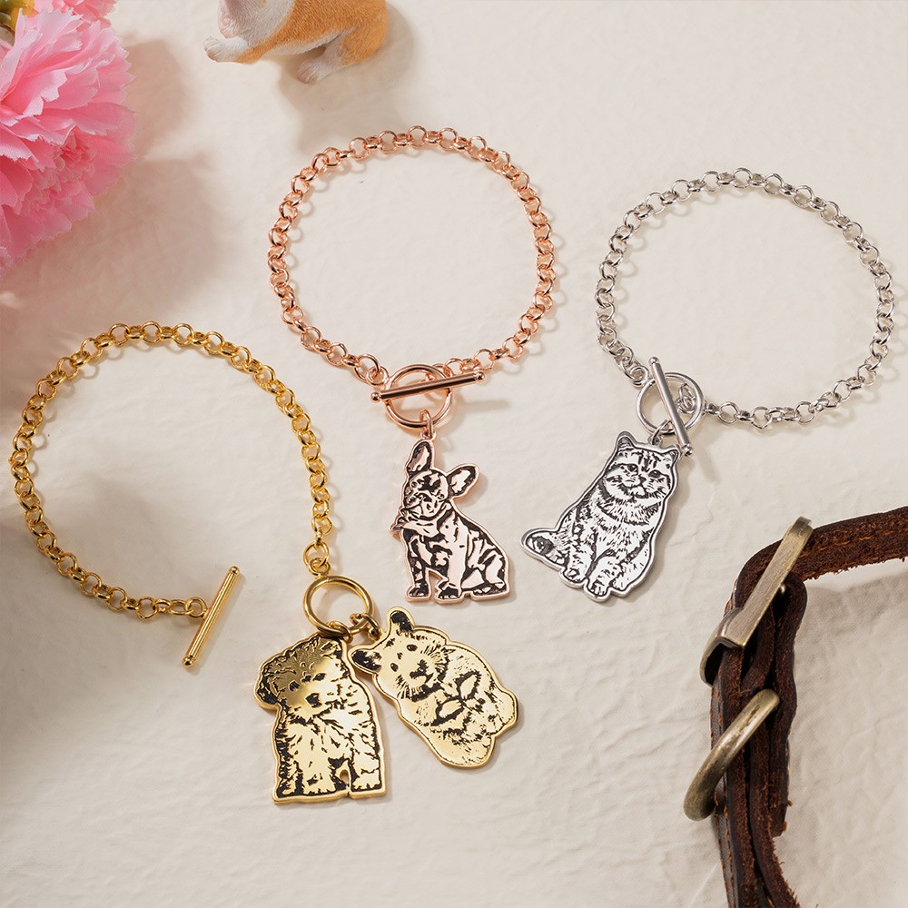 Bracelet de portrait d'animal de compagnie personnalisé, cadeau commémoratif d'animal de compagnie personnalisé, bracelet de photo d'animal de compagnie, bracelet de chat de chien, cadeau pour l'amant d'animal familier/elle