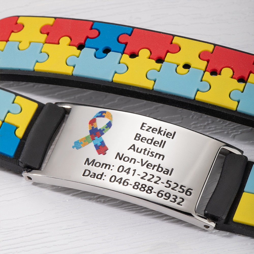 Braccialetto di allarme medico inciso per bambini, braccialetto di allarme medico per la consapevolezza dell'autismo per bambini, braccialetto di identificazione per bambini