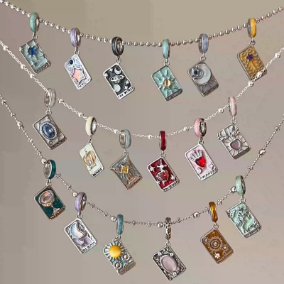 Tarot Card Necklace Pendant, Sterling Silver 925 Major Arcana Jewelry with Gemstones, Spiritual Protection & Energy Amulet for Mystics/Tarot Lovers
