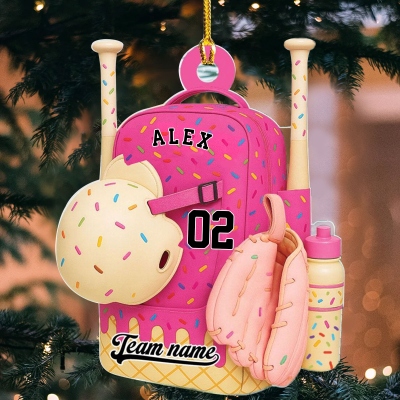Custom Name Ice Cream Drip Baseball Bag Christmas Ornament, Drip Sprinkles Christmas Tree Hanging Decor, Christmas Gift for Baseball Lovers/Teammates