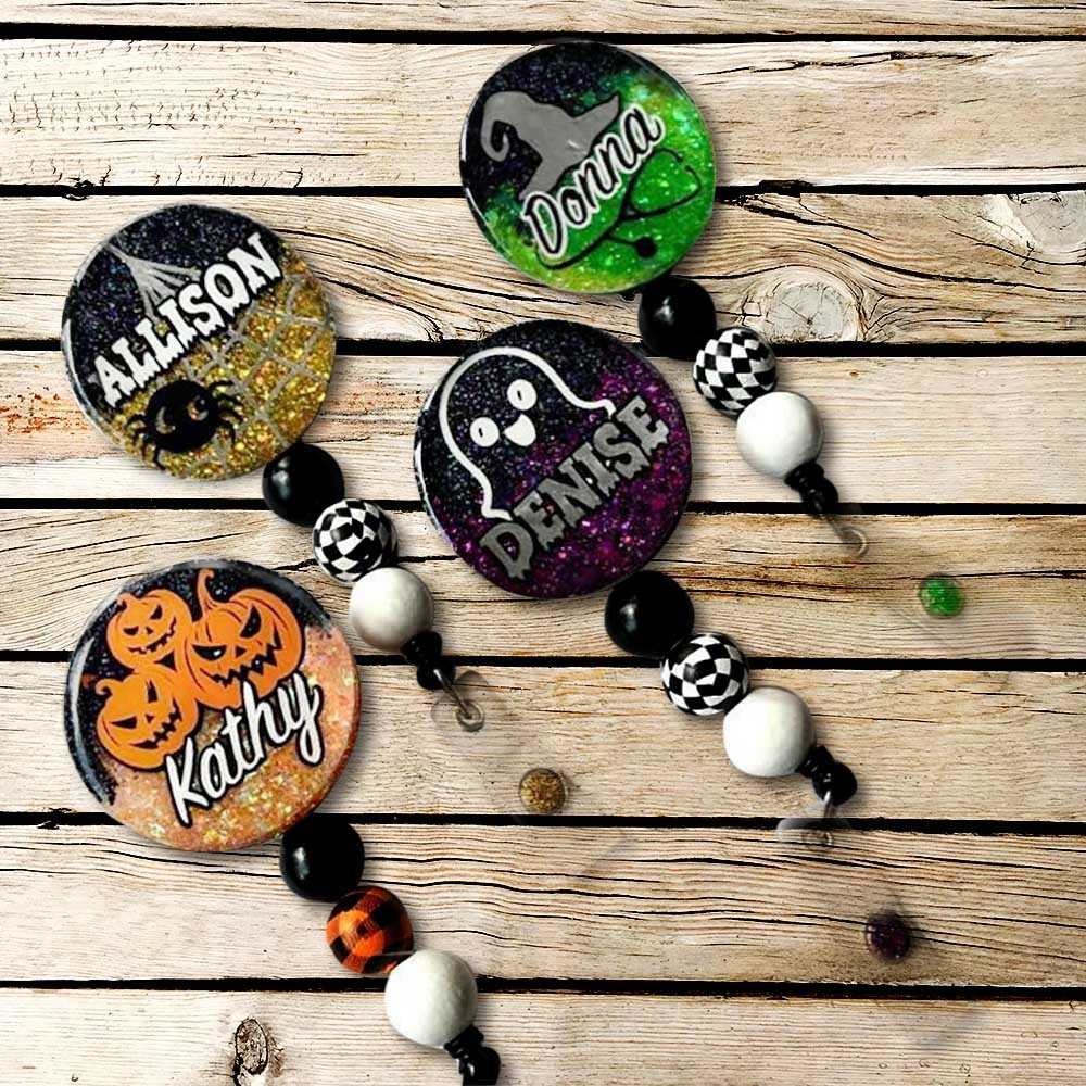 Custom Name Resin Halloween Id Badge Personalized Spooky Badge Reel