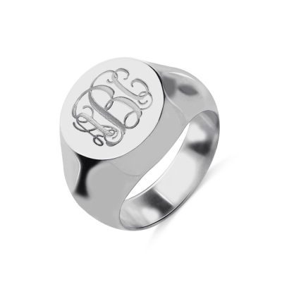 Customized Signet Radiant Monogram Ring in Sterling Silver