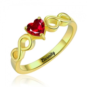 Engraved Double Infinity Ring With Heart Birthstone Gold Plated