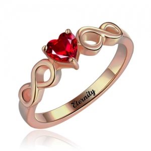 Infinity Ring With Heart Birthstone In Rose Gold