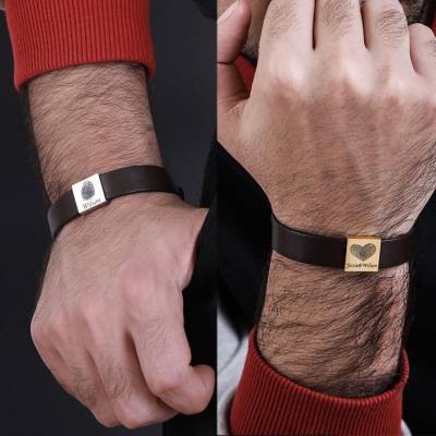 Bracelet en cuir pour homme avec empreintes digitales personnalisées