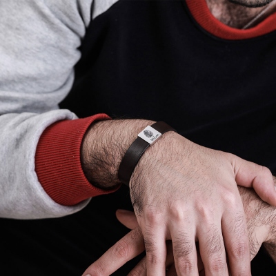 Bracelet en cuir pour homme personnalisé avec empreinte digitale du couple