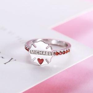 Personalized Firefighter Badge Name Ring