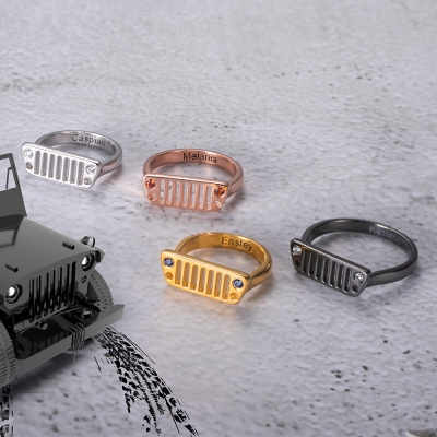 Customized Tire of A Jeep Birthstones Ring In Sterling Sliver