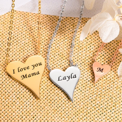 Engraved Dainty Heart Necklace I Love You Mama Necklace