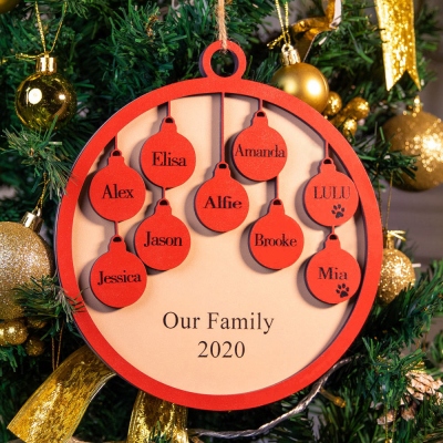 Ornement de Noël en famille avec 2-10 noms personnalisés